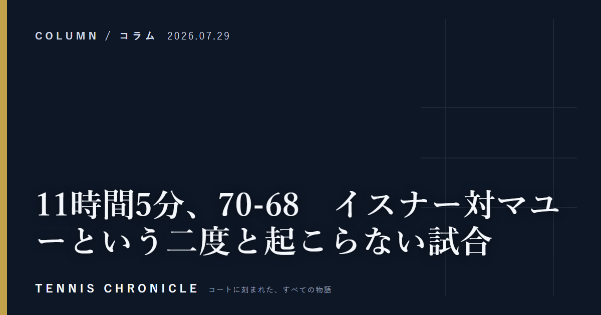 11時間5分、70-68　イスナー対マユーという二度と起こらない試合